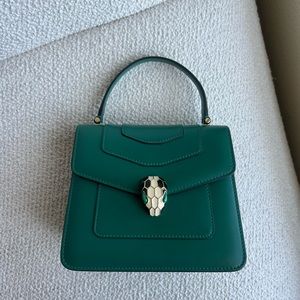 Bvlgari Emerald Green Leather Serpenti Forever Top-Handle Bag
